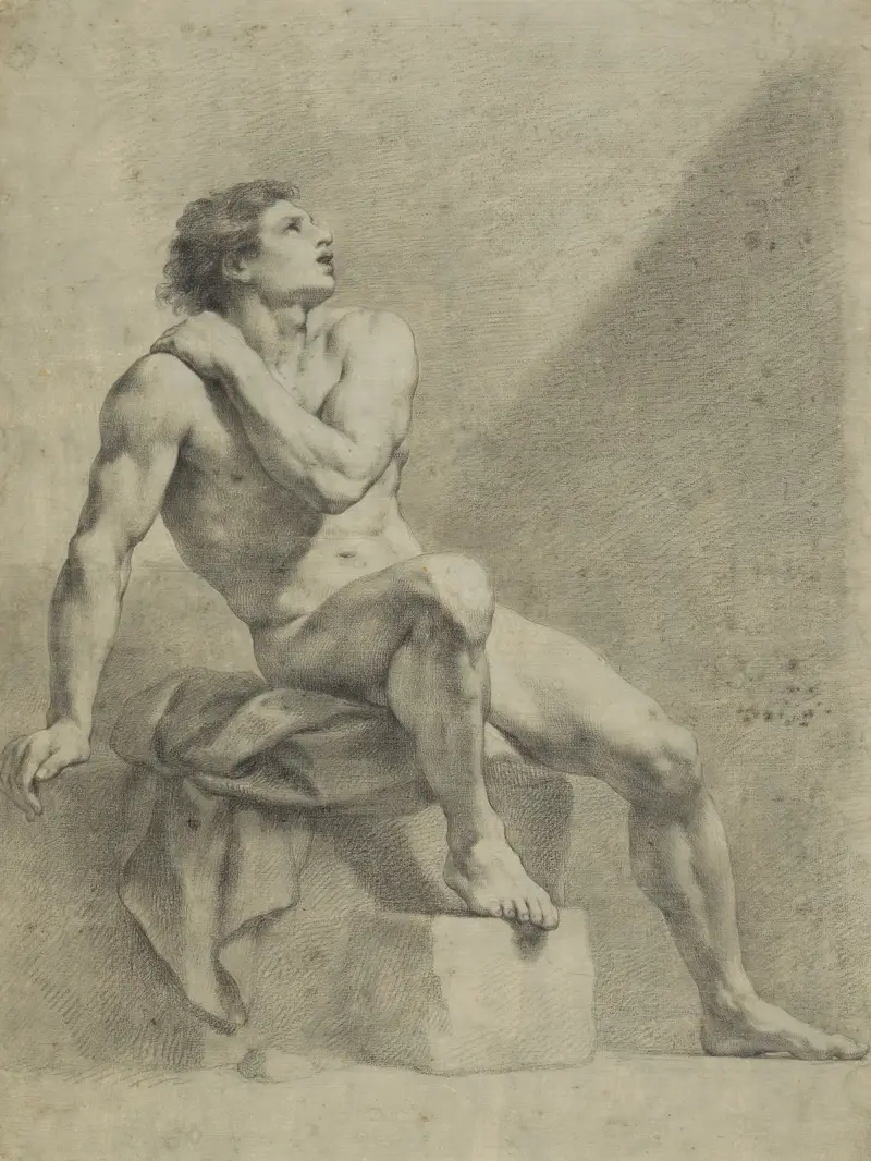 Sitzender männlicher Akt, schräg nach rechts, aufschauend von Anton Raphael Mengs