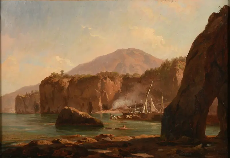 Grottor och klippor vid havet av Jacques-Raymond Brascassat