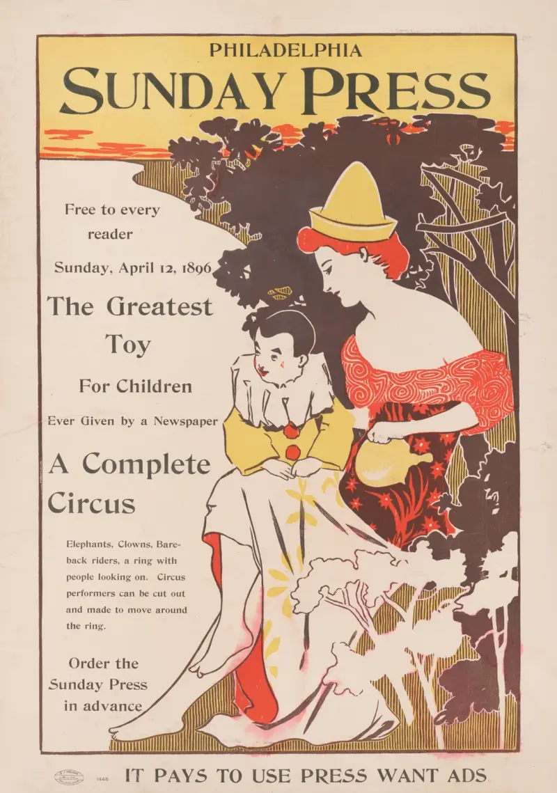 Für jeden Leser kostenlos, Sonntag, 12. April 1896; das größte Spielzeug für Kinder, das je von einer Zeitung geschenkt wurde – ein kompletter Zirkus. von George Reiter Brill