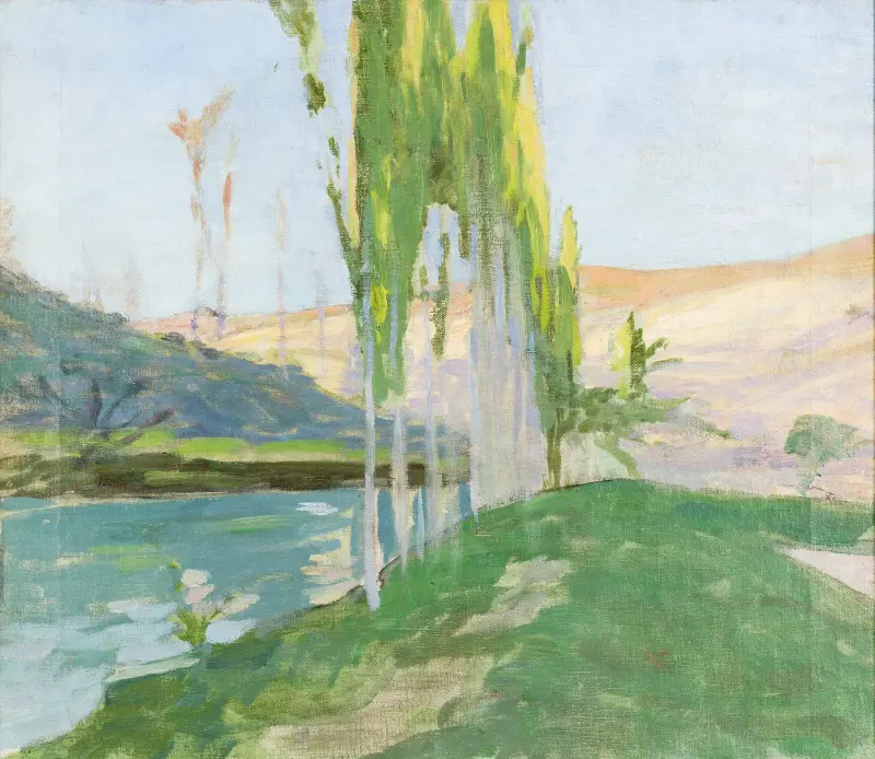 Pappeln an einem Wasserlauf von Richard Bergh