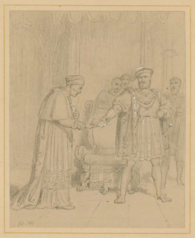 Kung Henrik VIII, akt III, scen 2 – Henrik ger paketet till kardinal Wolsey av Richard Westall