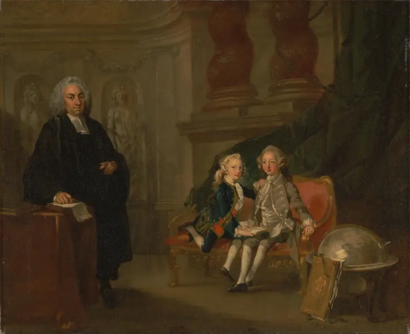 Prins Georg och prins Edvard August, söner till Fredrik, prins av Wales, med deras informator doktor F… av Richard Wilson