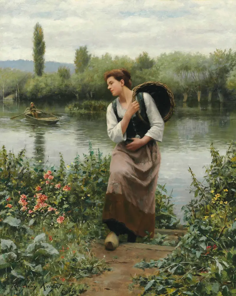 Kvinna med korg av Daniel Ridgway Knight