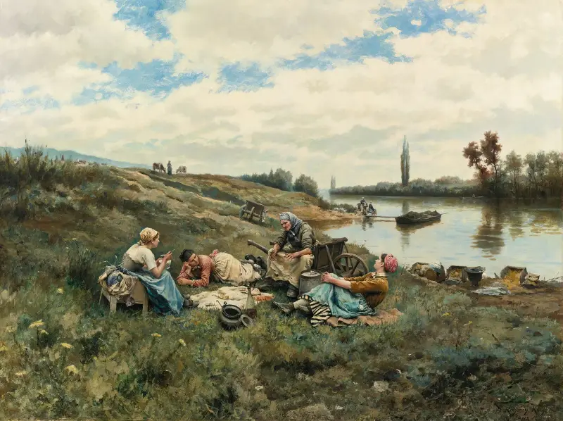 Efter lunch; vid Seines stränder av Daniel Ridgway Knight