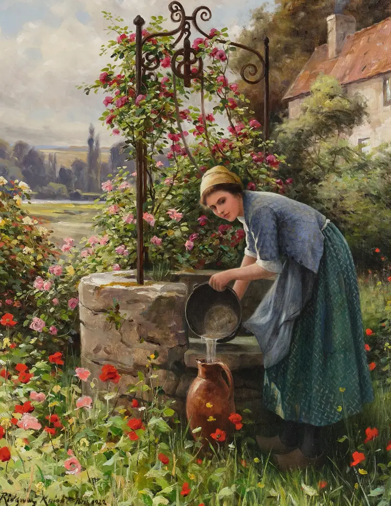 Am Brunnen im Garten, Paris von Daniel Ridgway Knight