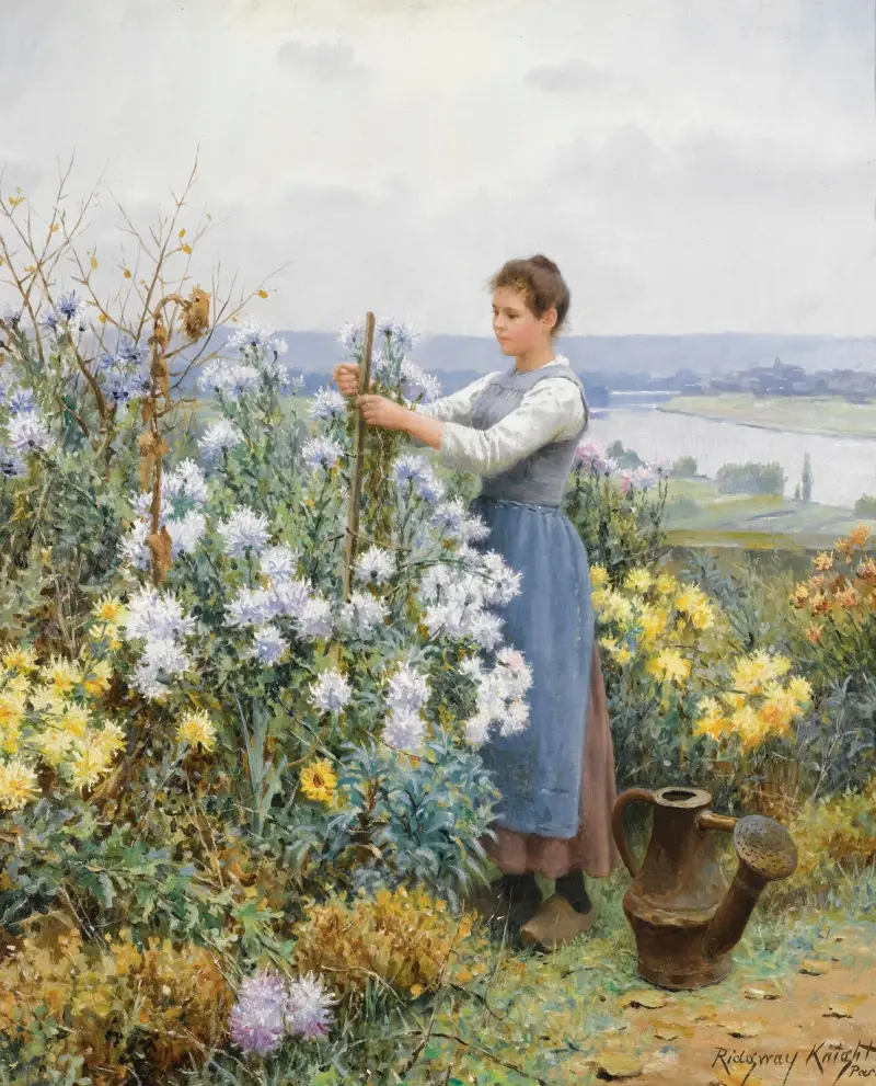 Chrysanthemums av Daniel Ridgway Knight