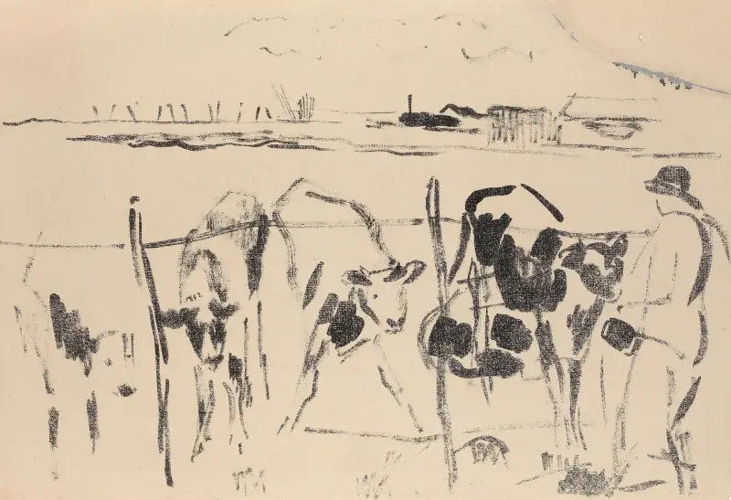 Kälber auf der Wiese von Rik Wouters