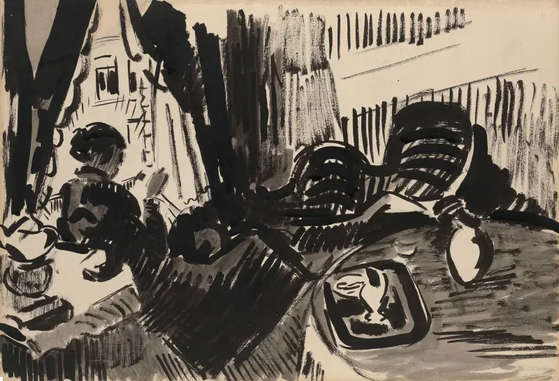Nel Sewing before the Burtterfly Sofa av Rik Wouters