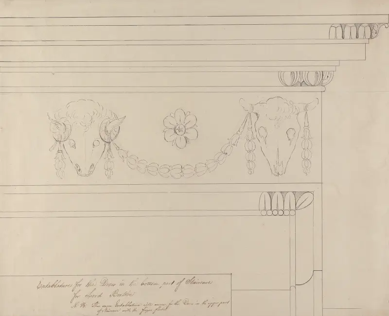Headfort House, Irland: detalj av entablatur i trapphuset av Robert Adam