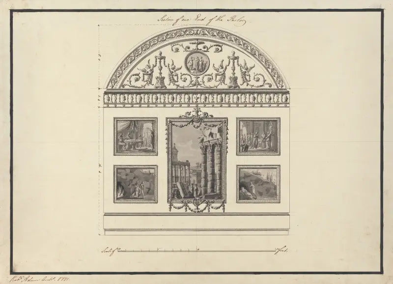 Headfort House, Irland: Schnitt durch ein Ende des Salons, 1771 – Nr. 2 von Robert Adam