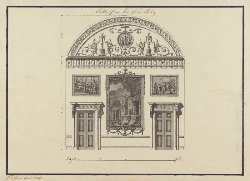 Headfort House, Irland: Schnitt durch ein Ende des Salons, 1771 – Nr. 1 von Robert Adam