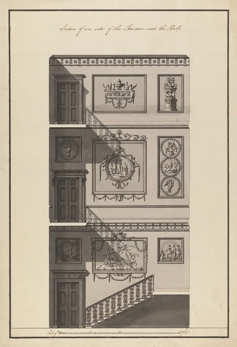 Headfort House, Irland: sektion av trapphuset, 1771 – nr 3 av Robert Adam