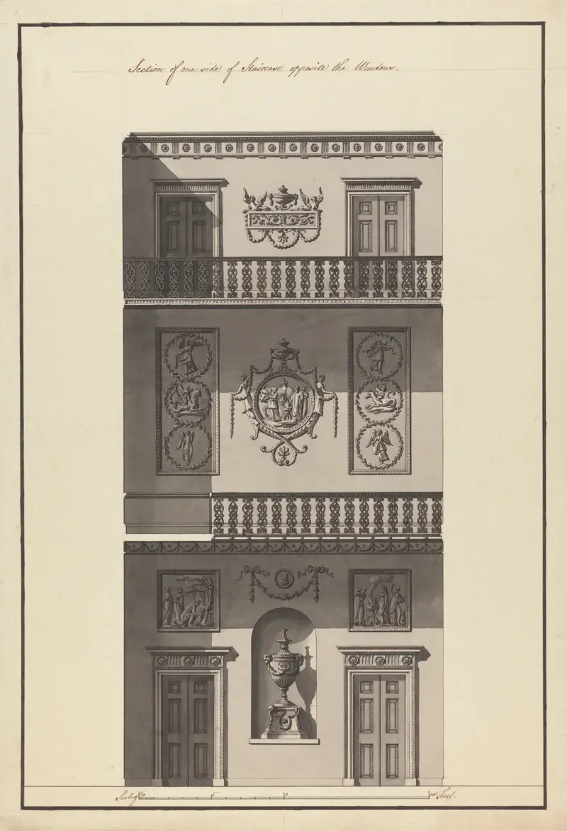 Headfort House, Irland: sektion av trapphuset, 1771 – nr 4 av Robert Adam