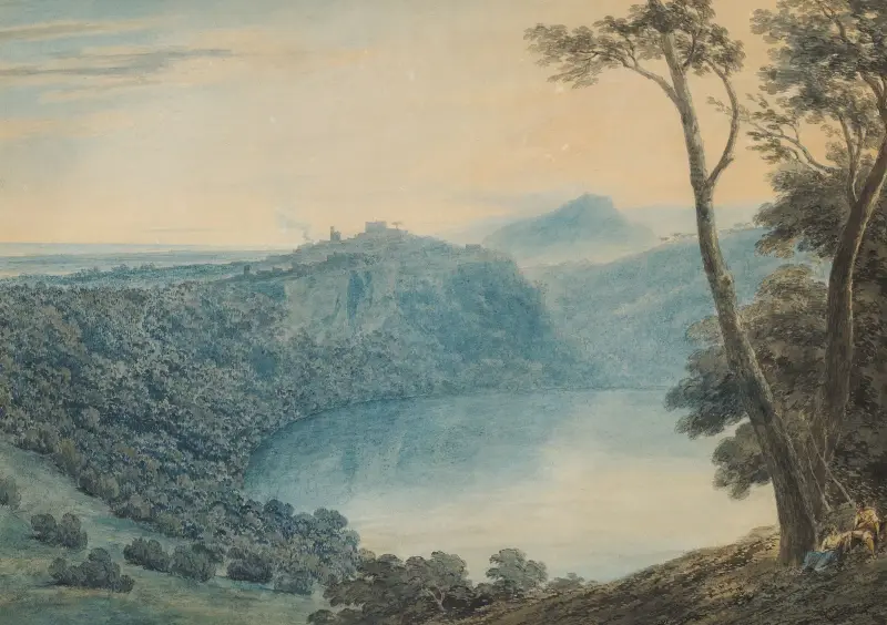 Lake Nemi och staden Genzano av John Robert Cozens