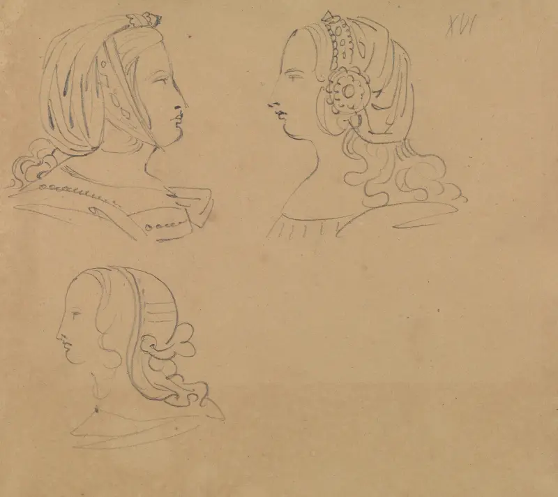 Porträttstudier av kvinnor i olika huvudbonader av Benjamin Robert Haydon