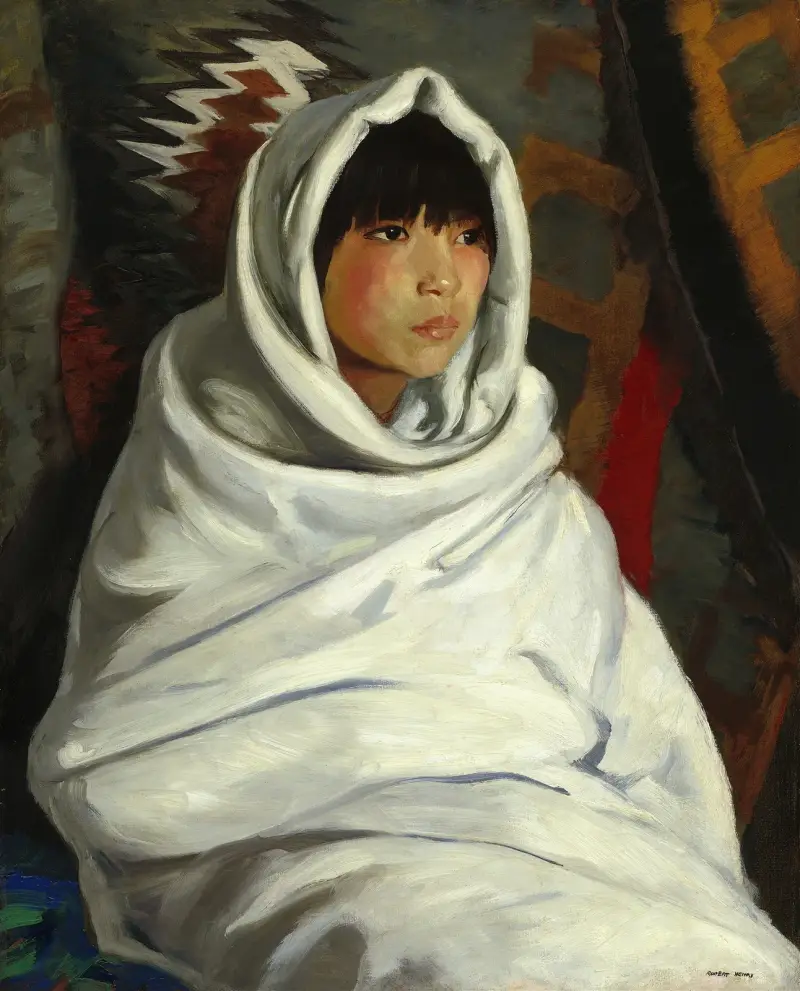 Indianflicka i vit filt av Robert Henri