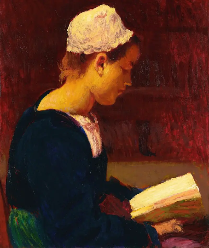 Breton Girl Reading (Bretonne Lisant) av Roderic O'Conor