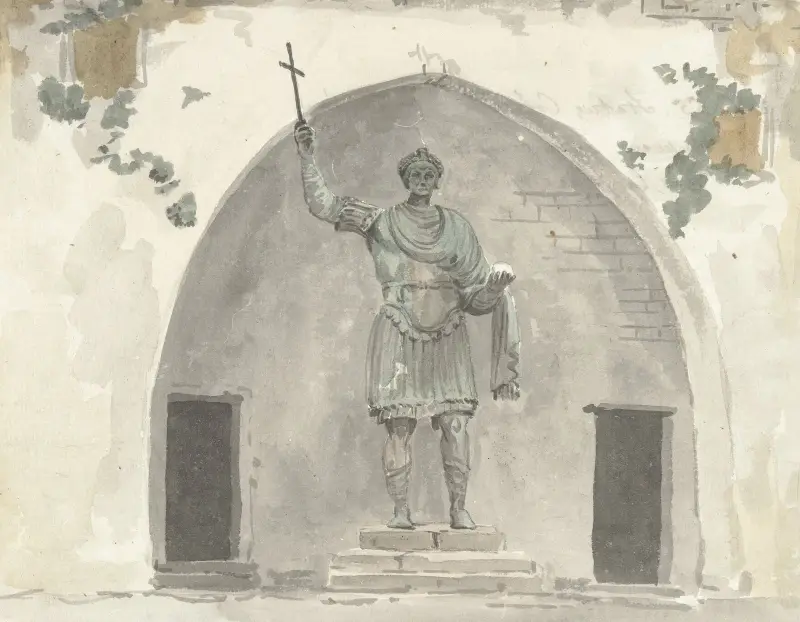 Bronzestatue eines Kaisers auf dem Marktplatz von Barletta von Abraham-Louis-Rodolphe Ducros