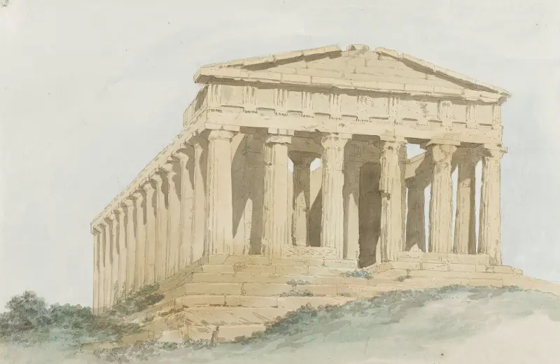 Concordietemplet innanför murarna i antikens Agrigento av Abraham-Louis-Rodolphe Ducros