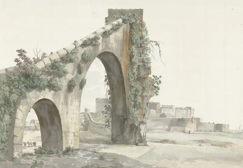 Vy över akvedukten och staden Taranto av Abraham-Louis-Rodolphe Ducros