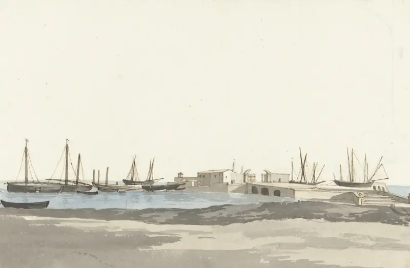 Der Hafen von Barletta mit Schiffen von Abraham-Louis-Rodolphe Ducros