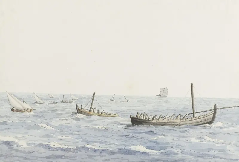 Korallfiskare utanför Siciliens kust vid Terra Nuova av Abraham-Louis-Rodolphe Ducros