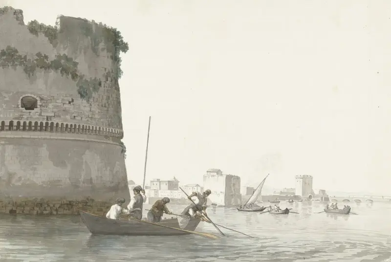 Muschelfischer auf dem Mare Piccolo bei den Festungswerken von Tarent von Abraham-Louis-Rodolphe Ducros