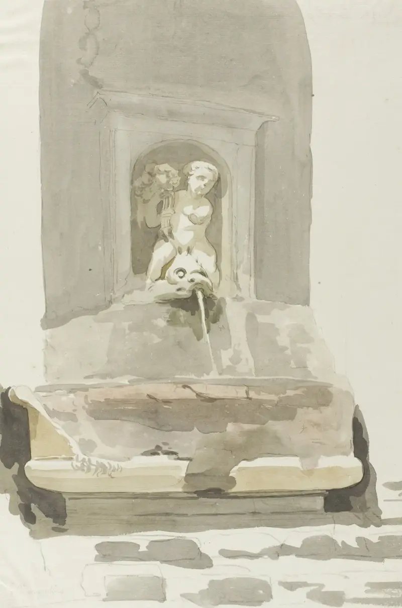 Gammal sarkofag som fontän i Messina av Abraham-Louis-Rodolphe Ducros