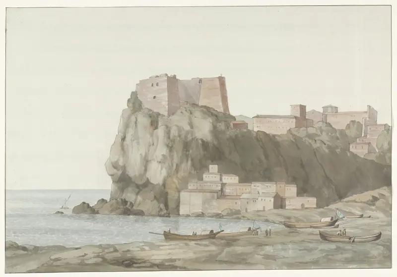 Klippan och staden Scilla i regionen Kalabrien på västkusten av Abraham-Louis-Rodolphe Ducros