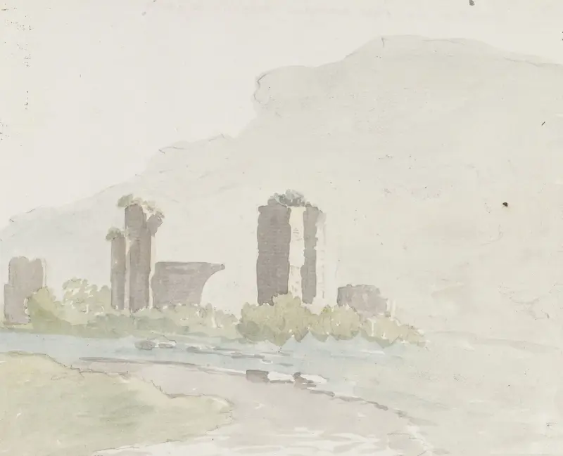 Ruiner vid bergets fot mellan Itri och Gaeta av Abraham-Louis-Rodolphe Ducros