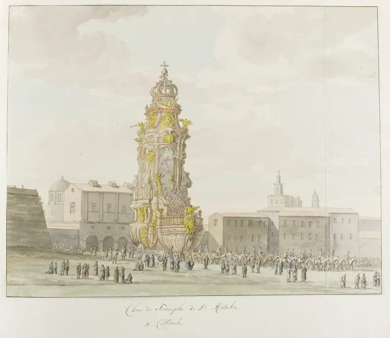 Triumfvagn för Santa Rosalia av Abraham-Louis-Rodolphe Ducros