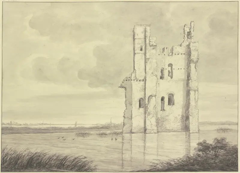 Tornruin i vattnet (Huis te Merwede, Dordrecht) av Roelant Roghman