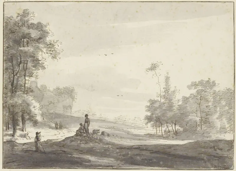 Waldwiese, links einige Hirten av Roelant Roghman