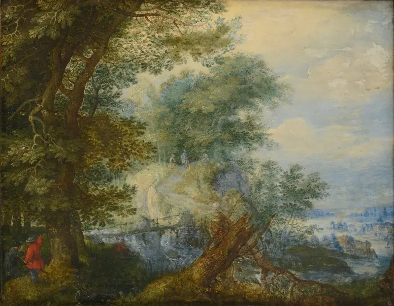 Landschaft mit Jägern von Roelant Savery