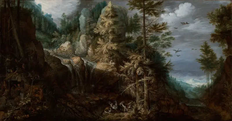 Landskap med den helige Antonius frestelse av Roelant Savery