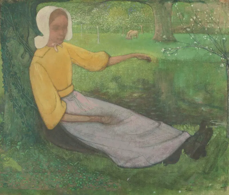 Kvinna från Huizen sittande under ett träd av Richard Nicolaüs Roland Holst