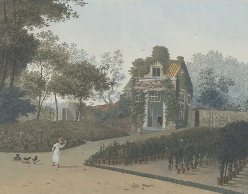 Blumengeschäft von A.C. und H. van Eeden, Garten mit Gartenhaus (Wagenweg) von Henriëtte Ronner-Knip