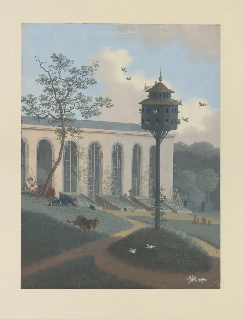 Szklarnia i gołębnik w szkółce ogrodniczej A.C. i H. van Eedenów, Henriëtte Ronner-Knip