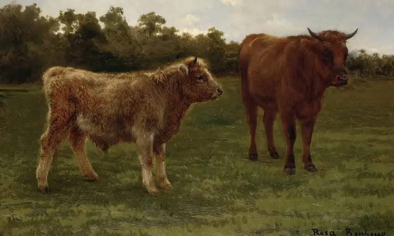 Zwei grasende Kühe von Rosa Bonheur