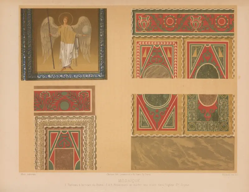 1. Tableau à la voute du Bema, 2 à 4 Mosaiques de marbre des murs dans l’église Ste. Sophie av Joseph Rose Lemercier