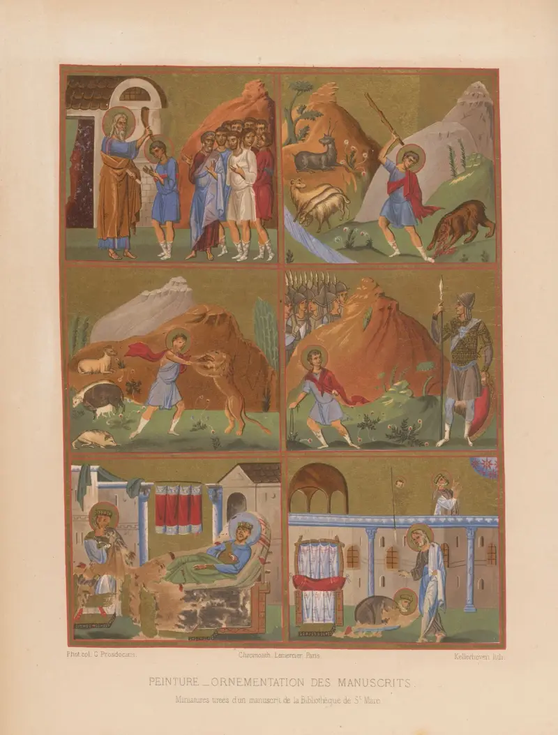 Miniatyrer ur ett manuskript i Bibliothèque de St. Marc., 1859 – nr 1 av Joseph Rose Lemercier