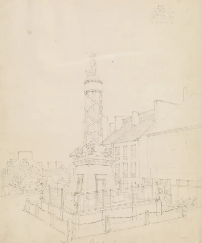 Slagmonumentet sett från City Hotels västra dörr, Baltimore av John Rubens Smith