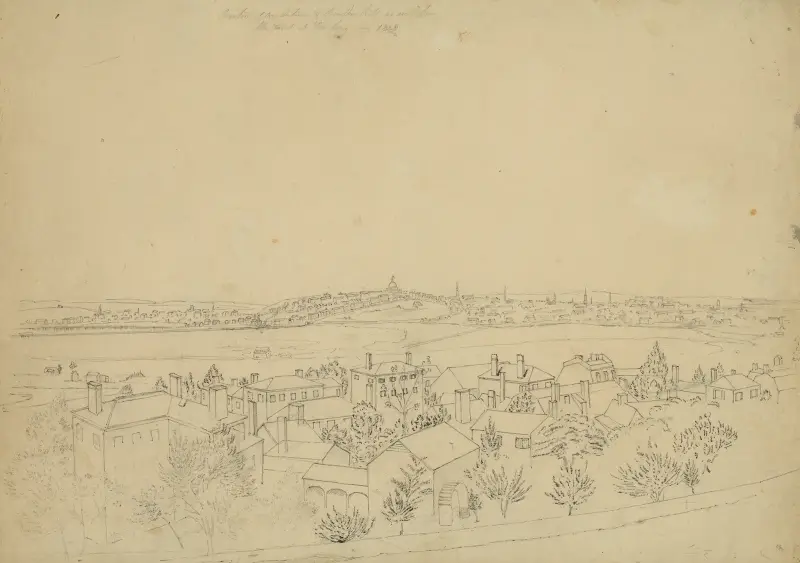 Boston, Charlestown och Bunker Hill sett från fortet i Roxbury av John Rubens Smith