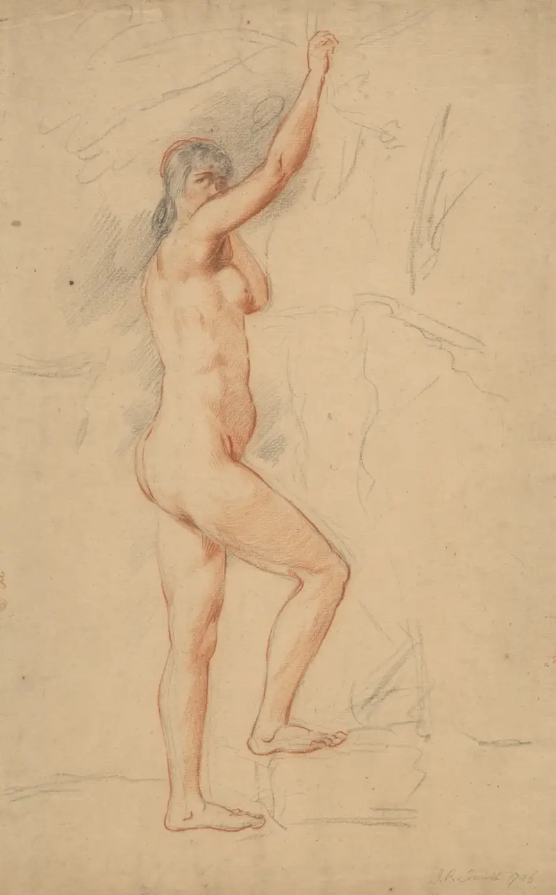Female nude, right arm upraised av John Rubens Smith