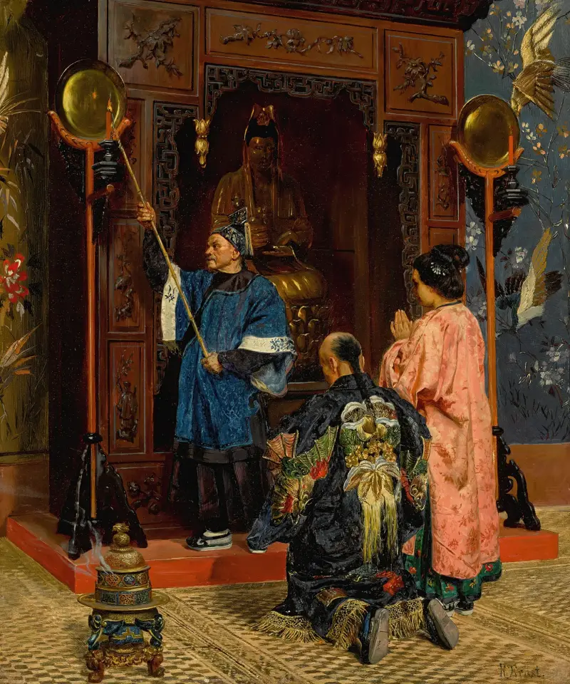 Tillbedjare vid en buddhistisk helgedom av Rudolf Ernst