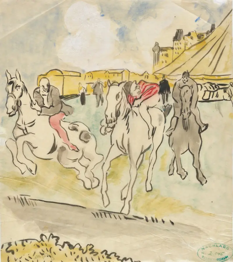 Galoppierende Reiter vor einer Zirkuskuppel von Rudolf Grossmann