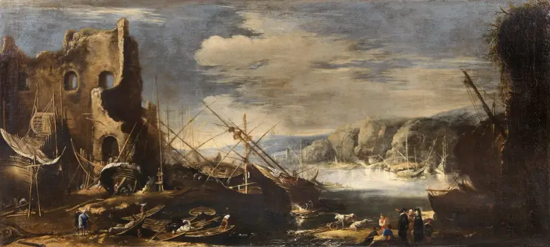 Kustlandskap med skeppsbrott och ruiner av Salvator Rosa