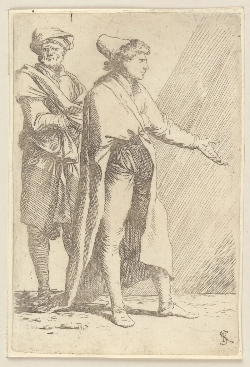 Man Striding Followed by a Retainer av Salvator Rosa