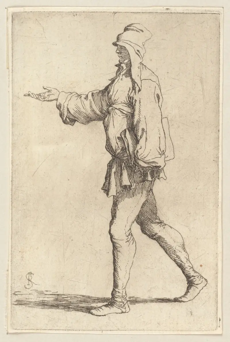 Schreitender Mann mit ausgestrecktem rechtem Arm von Salvator Rosa