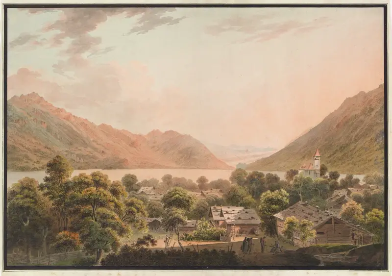 Brienz och Brienzsjön mot Interlaken av Jakob Samuel Weibel